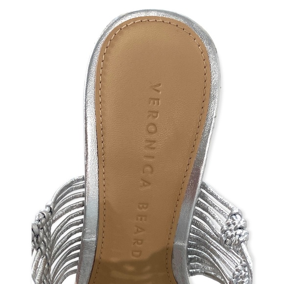 VERONICA BEARD Woven Crochet Leather Heeled Sandals, Silver, Size 6 - Picture 6 of 7